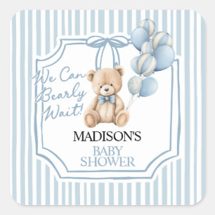 Blue Bear Baby Shower  Square Sticker