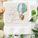 Blue Bear Balloon Baby Shower Boy Paper Napkins<br><div class="desc">These customizable paper napkins featuring a cute bear sitting in a hot-air balloon on Zazzle are the perfect addition to any party or event. The design features a playful bear illustration with a colorful hot-air balloon background. The napkins are made of high-quality paper and are ideal for any occasion, from...</div>