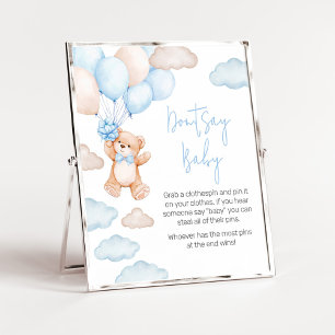 Blue Bear Balloon Baby Shower Don't Say Baby Poster