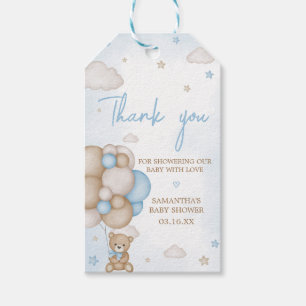 Blue Bear Balloon Baby Shower Favour Tags