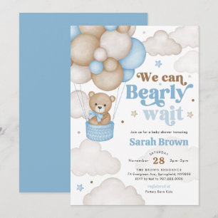 Blue Bear Balloon Baby Shower Invitation