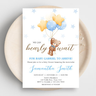 Blue Bear Balloon Baby Shower Invitation