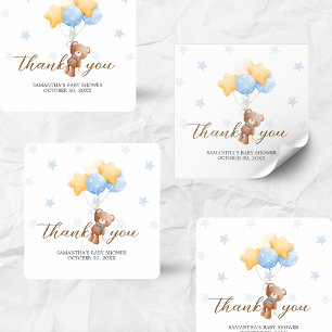 Blue Bear Balloon Baby Shower Square Sticker