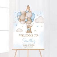Blue Bear Balloon Baby Shower Welcome
