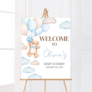 Blue Bear Balloon Baby Shower Welcome Poster
