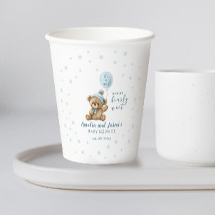 Blue bear balloon boy baby shower paper cup