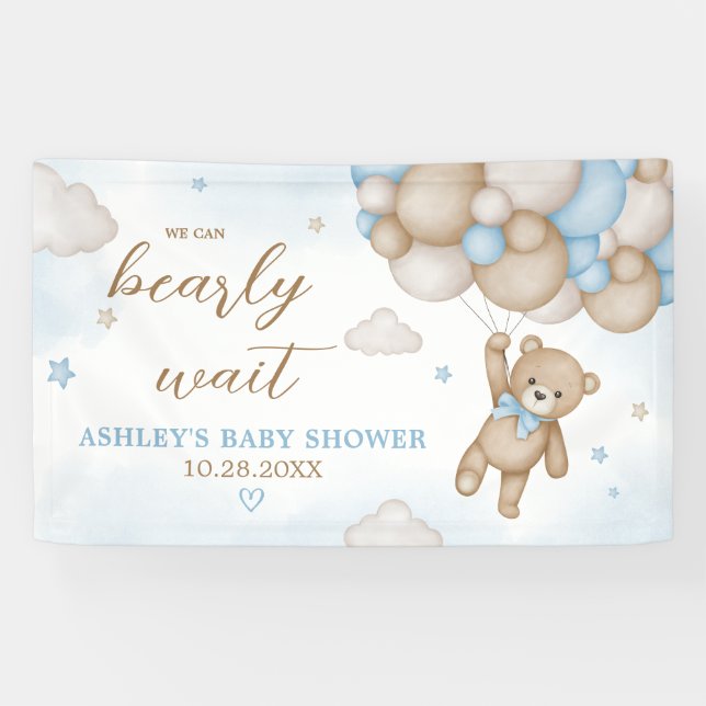 Blue Bear Balloons Baby Shower Banner (Horizontal)