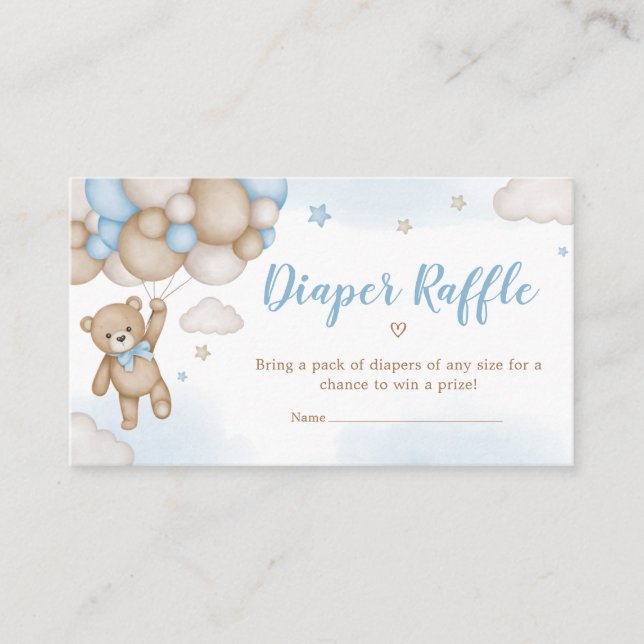 Blue Bear Balloons Baby Shower Diaper Raffle Enclosure Card (Front)