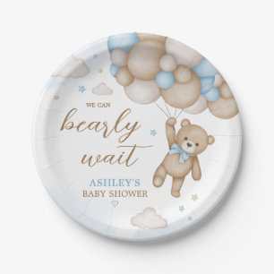 Blue Bear Balloons Baby Shower Paper Plate