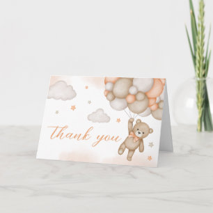 Blue Bear Balloons Baby Shower Thank You Card