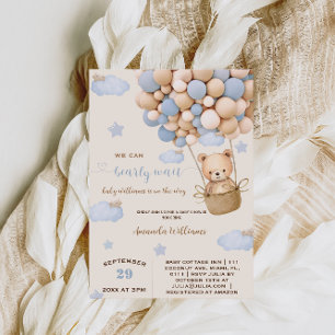Blue Bear Balloons Bearly Wait Baby Boy Shower  Invitation