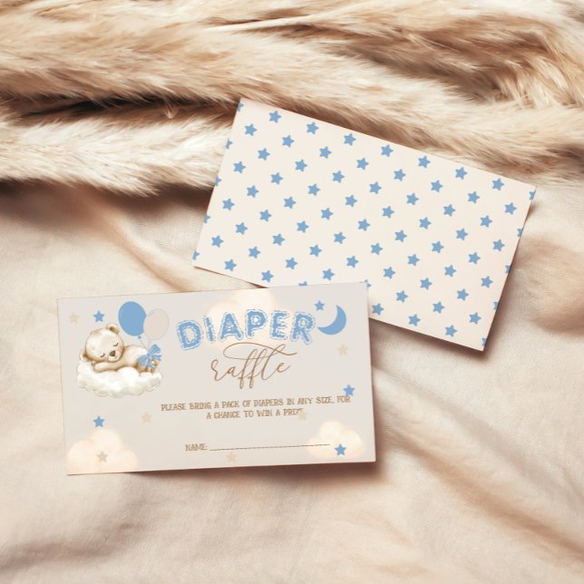 Blue Bear Balloons Boy Baby Shower Diaper Raffle Enclosure Card (Creator Uploaded)