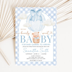 Blue Bear Bearly Wait Baby Shower Invitation