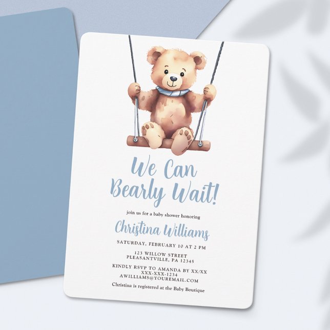 Blue Bear Boy Baby Shower Invitation (Creator Uploaded)