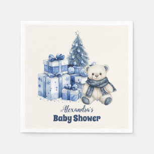 Blue Bear Christmas Baby Shower Napkin