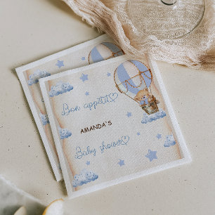 Blue Bear Hot Air Balloon Rustic baby shower Napkin