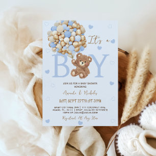 Blue Bear It's a Boy Baby Shower Invitation