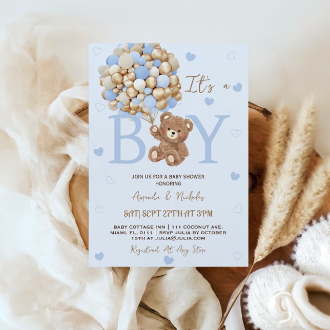 Blue Bear It's a Boy Baby Shower  Invitation (Creator Uploaded)