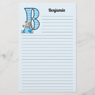 Blue Bear Mongrammed B Lined for Kids Stationery