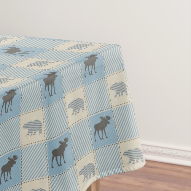 Blue Bear Moose Cabin Pattern Tablecloth (In Situ)