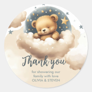 Blue bear on clouds baby shower invitation  classic round sticker
