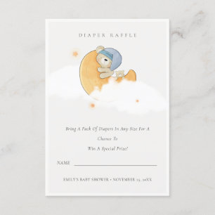 Blue Bear Over Moon Boy Diaper Raffle Baby Shower Enclosure Card