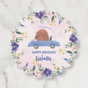 Blue Bear Race car Tropical flower Birthday party Favour Tags
