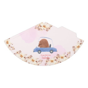 Blue Bear Race Car Tropical flower Birthday party Hat