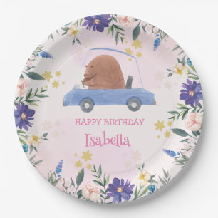 Blue Bear Race car Tropical flower Birthday party Paper Plate