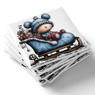 Blue Bear Santa Sled Christmas Magnet