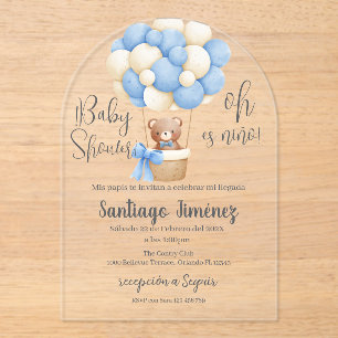 Blue Bear Spanish Baby Shower Boy Acrylic Invitations