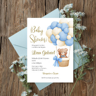Blue Bear Spanish Baby Shower Boy invit Invitation