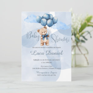 Blue Bear Spanish Baby Shower Boy invitation