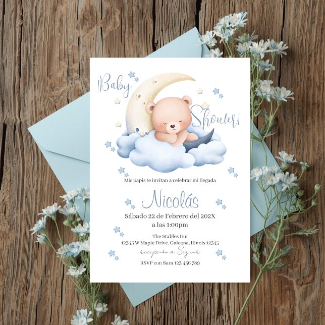 Blue Bear Spanish Baby Shower Boy invitation (Creator Uploaded)