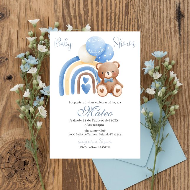 Blue Bear Spanish Baby Shower Boy invitation (Creator Uploaded)