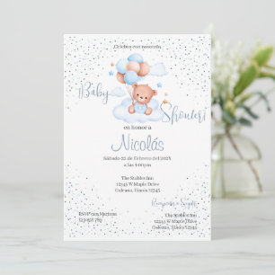 Blue Bear Spanish Baby Shower Boy invitation