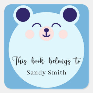 Blue Bear - This book belongs to Square Sticker