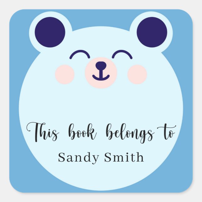 Blue Bear - This book belongs to Square Sticker (Front)