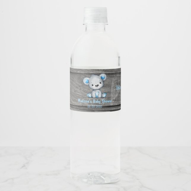 Blue Bear water bottle label, rustic, stars Label (Front)