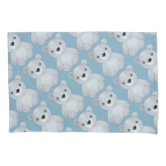 Blue Bear Watercolor Bedding Pillowcase (Front)