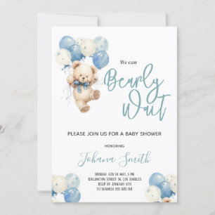 Blue Bear We can Bearly wait Baby Shower Invitation
