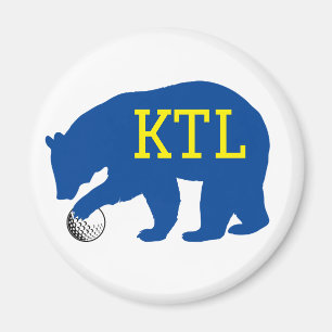 Blue Bear with Golf Ball & Yellow Initials or Name Magnet