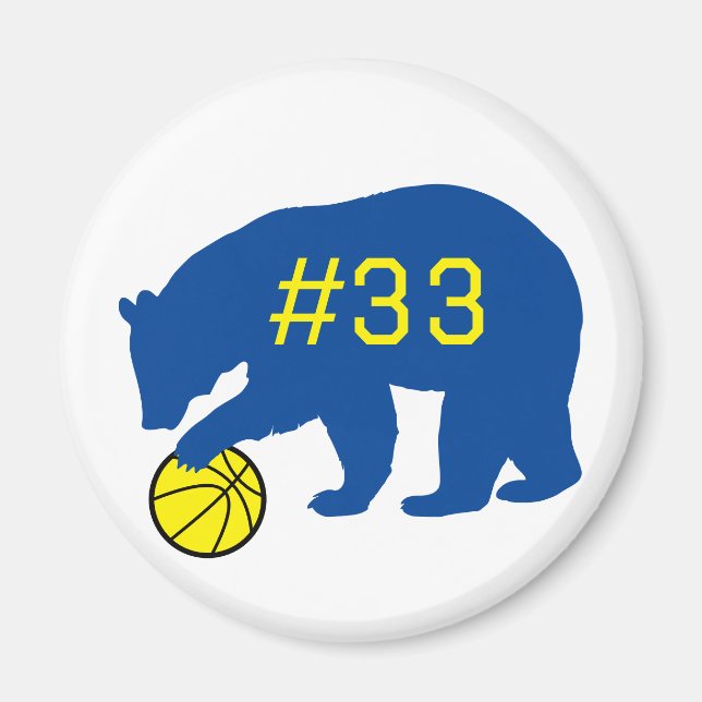 Blue Bear with Yellow Basketball & Number Magnet (Front)