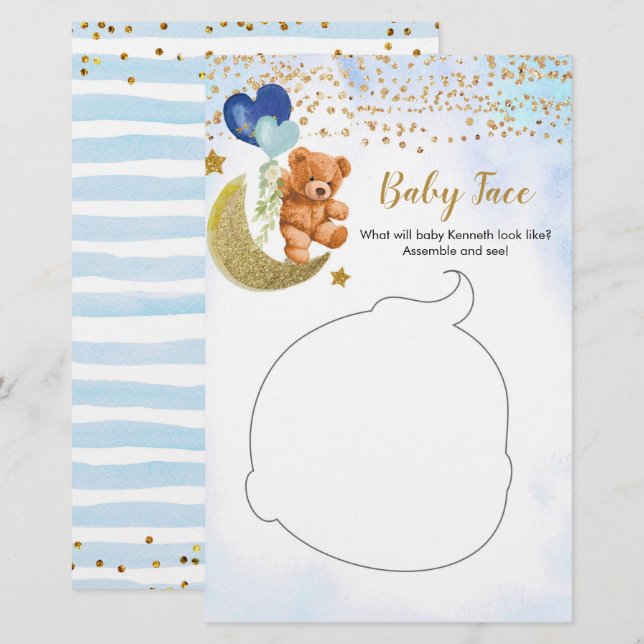 Blue Bearly Baby Shower Baby Face (Front/Back)