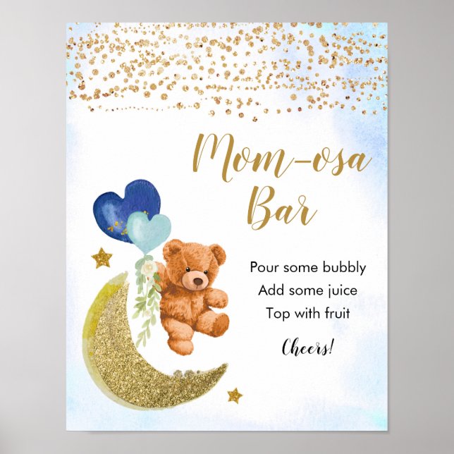 Blue Bearly Baby Shower Momosa Bar Poster (Front)
