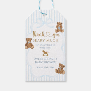 Blue Bearly Wait Baby Shower Elegant Stripe Gift Tags