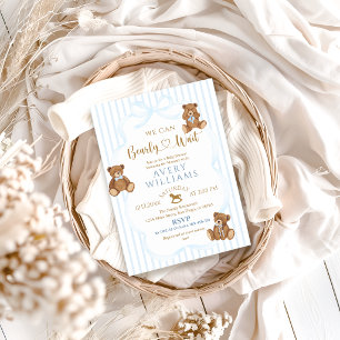 Blue Bearly Wait Baby Shower Elegant Stripe Invitation
