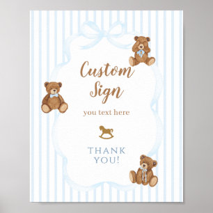 Blue Bearly Wait Baby Shower Elegant Stripe Poster
