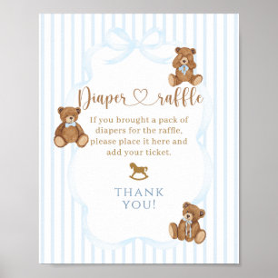 Blue Bearly Wait Baby Shower Elegant Stripe Poster