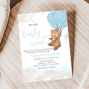 Blue Bearly Wait Baby Shower Invitation
